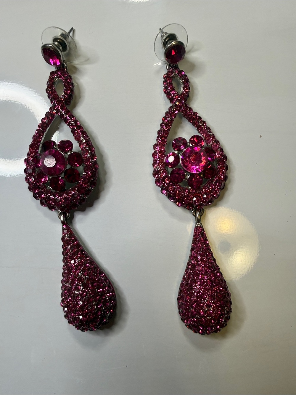 Pink Crystal Teardrop Dangle Earrings - Women Jewelry